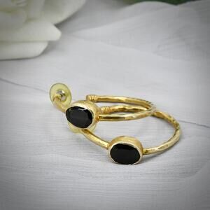 Vintage Black Onyx Gold Vermeil Sterling Silver Half Hoop J-Hoop Earrings 15.3g